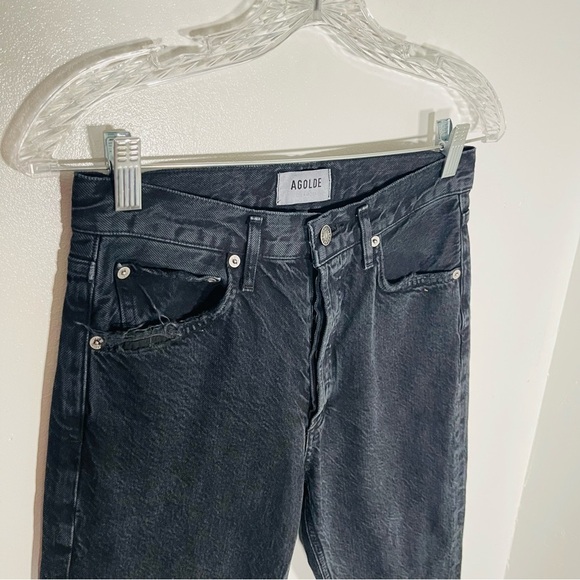 Agolde Jamie High Rise Classic Jeans Rematch Distressed Black Denim Preppy - Picture 4 of 10